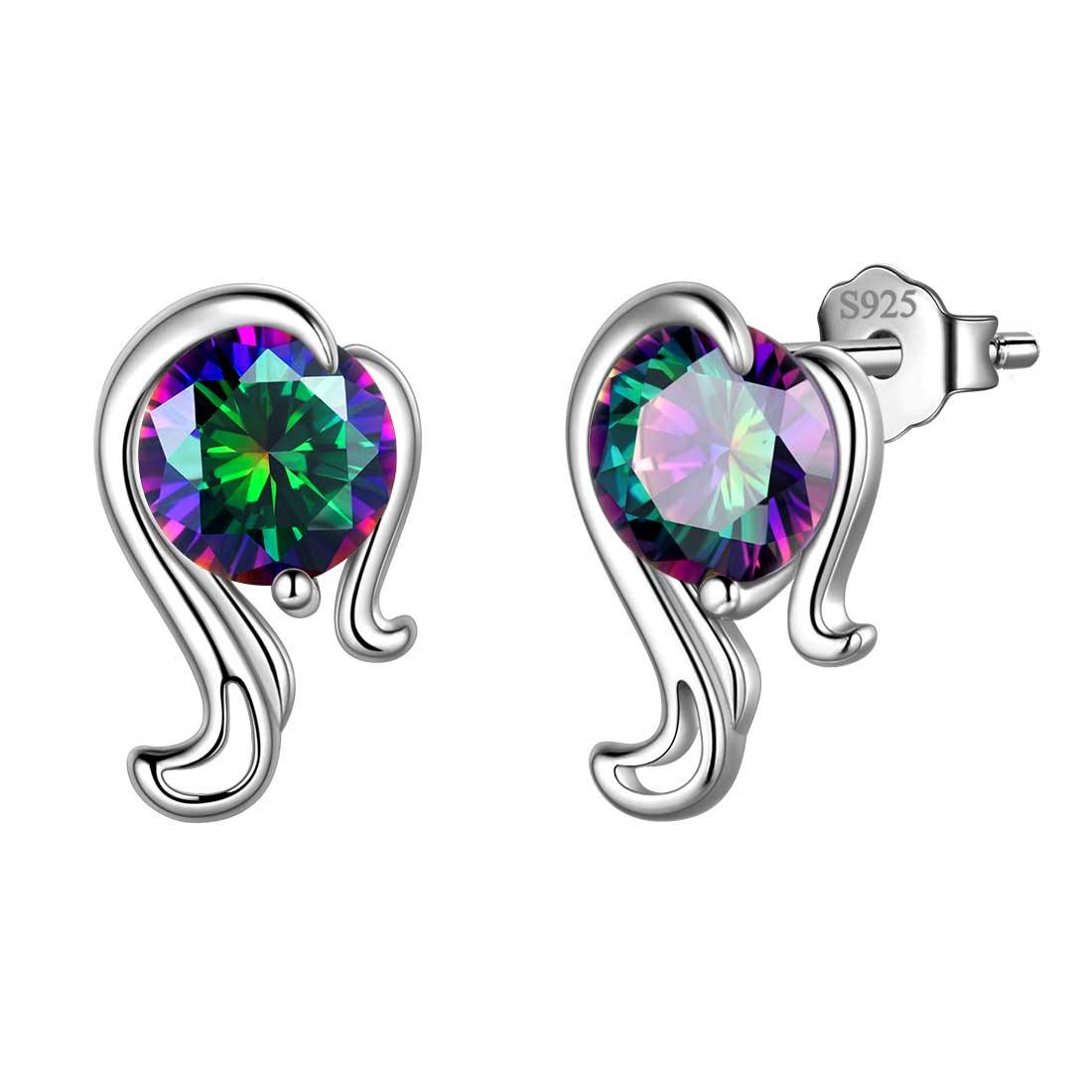 Virgo Stud Earrings Sterling Silver Mystic Rainbow Topaz Aurora Tears Jewelry