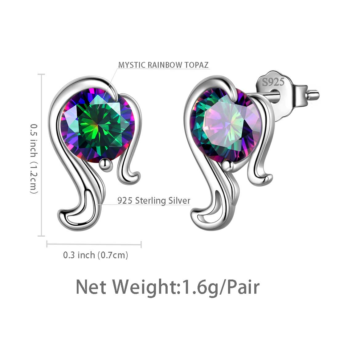 Virgo Stud Earrings Sterling Silver Mystic Rainbow Topaz - Earrings - Aurora Tears Jewelry