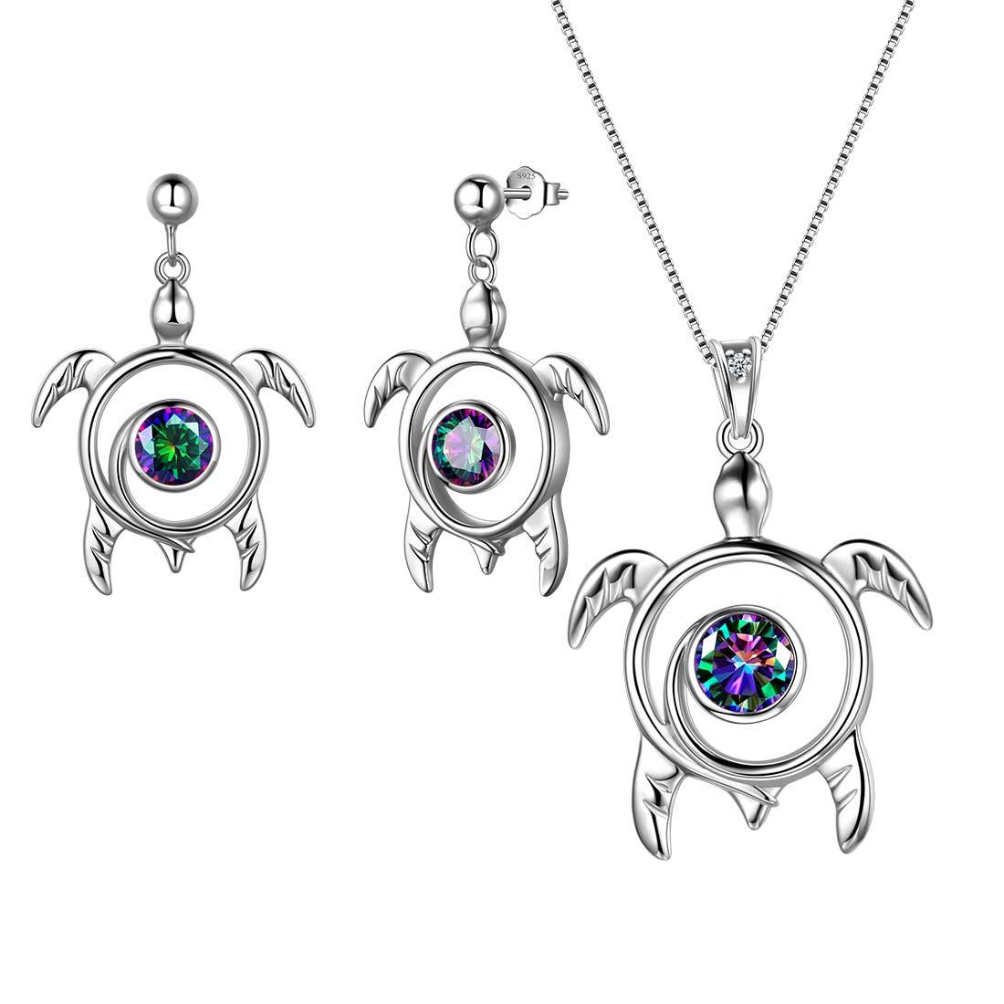 Turtle Mystic Rainbow Topaz Jewelry Sets Sterling Silver Aurora Tears Jewelry