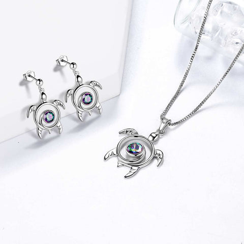 Turtle Mystic Rainbow Topaz Jewelry Sets Sterling Silver - Jewelry Set - Aurora Tears Jewelry