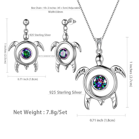 Turtle Mystic Rainbow Topaz Jewelry Sets Sterling Silver - Jewelry Set - Aurora Tears Jewelry
