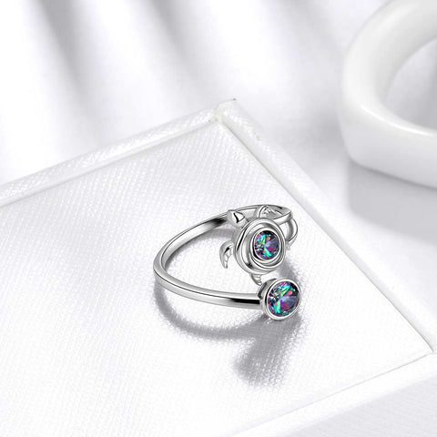 Turtle Mystic Rainbow Topaz Open Rings Sterling Silver - Rings - Aurora Tears Jewelry