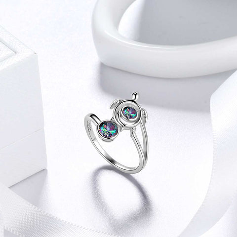 Turtle Mystic Rainbow Topaz Open Rings Sterling Silver - Rings - Aurora Tears Jewelry