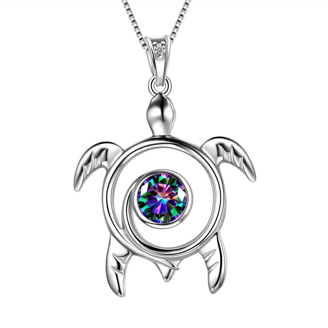 Turtle Mystic Rainbow Topaz Necklaces Sterling Silver - - Aurora Tears Jewelry