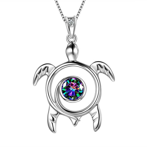 Turtle Mystic Rainbow Topaz Necklaces Sterling Silver - - Aurora Tears Jewelry
