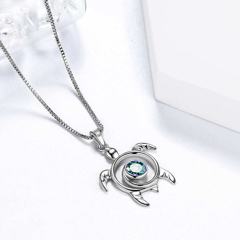 Turtle Mystic Rainbow Topaz Necklaces Sterling Silver - Necklaces - Aurora Tears