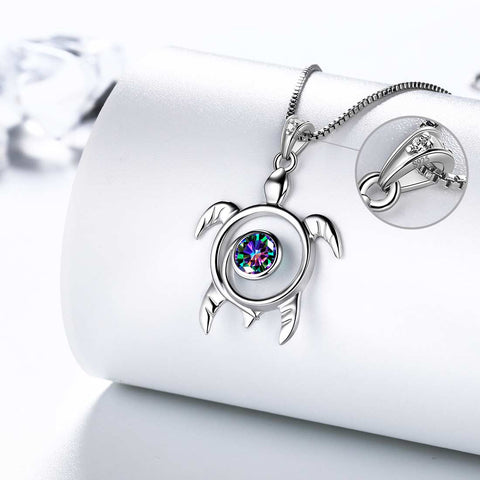 Turtle Mystic Rainbow Topaz Necklaces Sterling Silver - Necklaces - Aurora Tears Jewelry