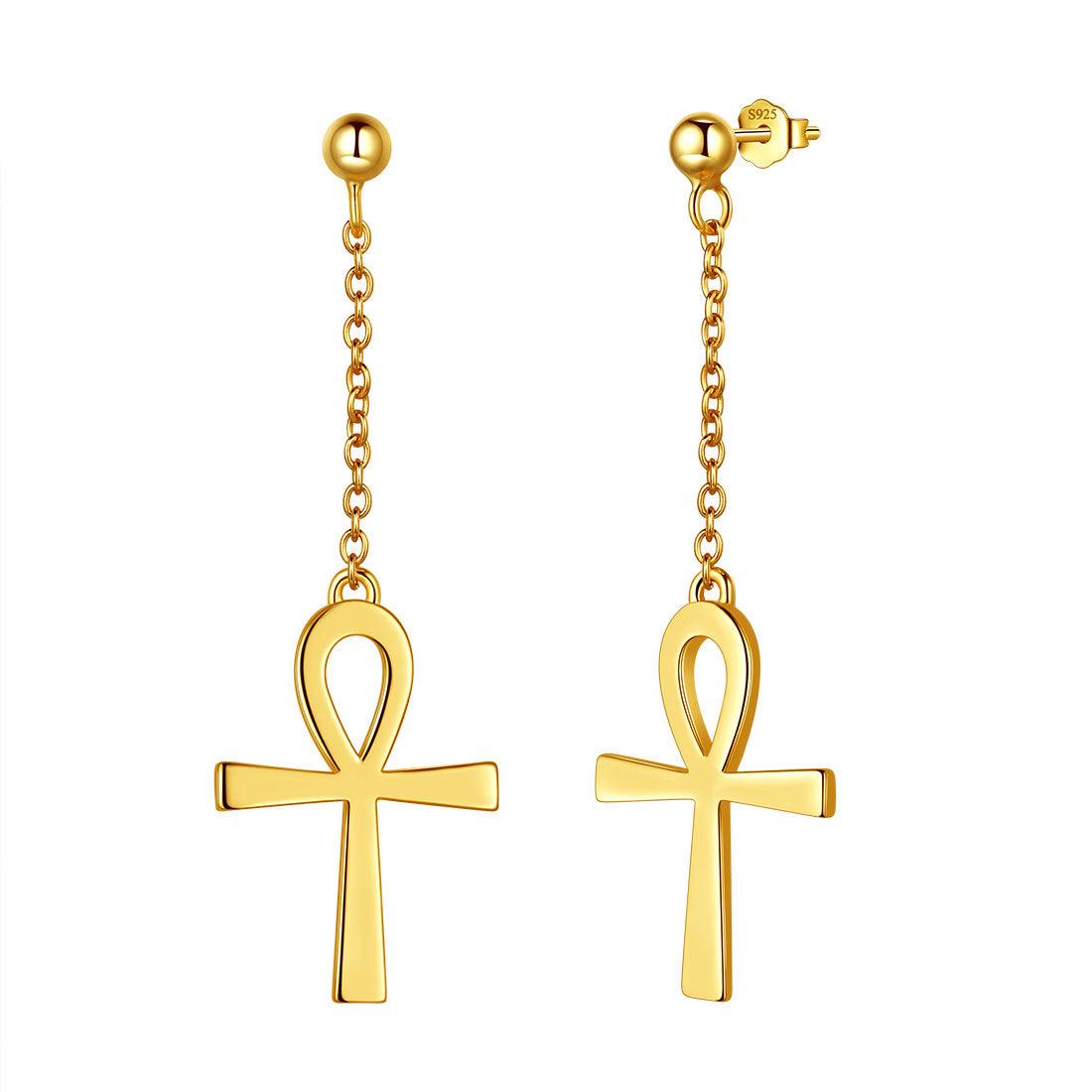 Ankh Cross Dangle Earrings Sterling Silver - Earrings - Aurora Tears Jewelry