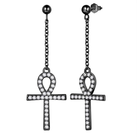 Ankh Cross Dangle Earrings Sterling Silver - Earrings - Aurora Tears Jewelry