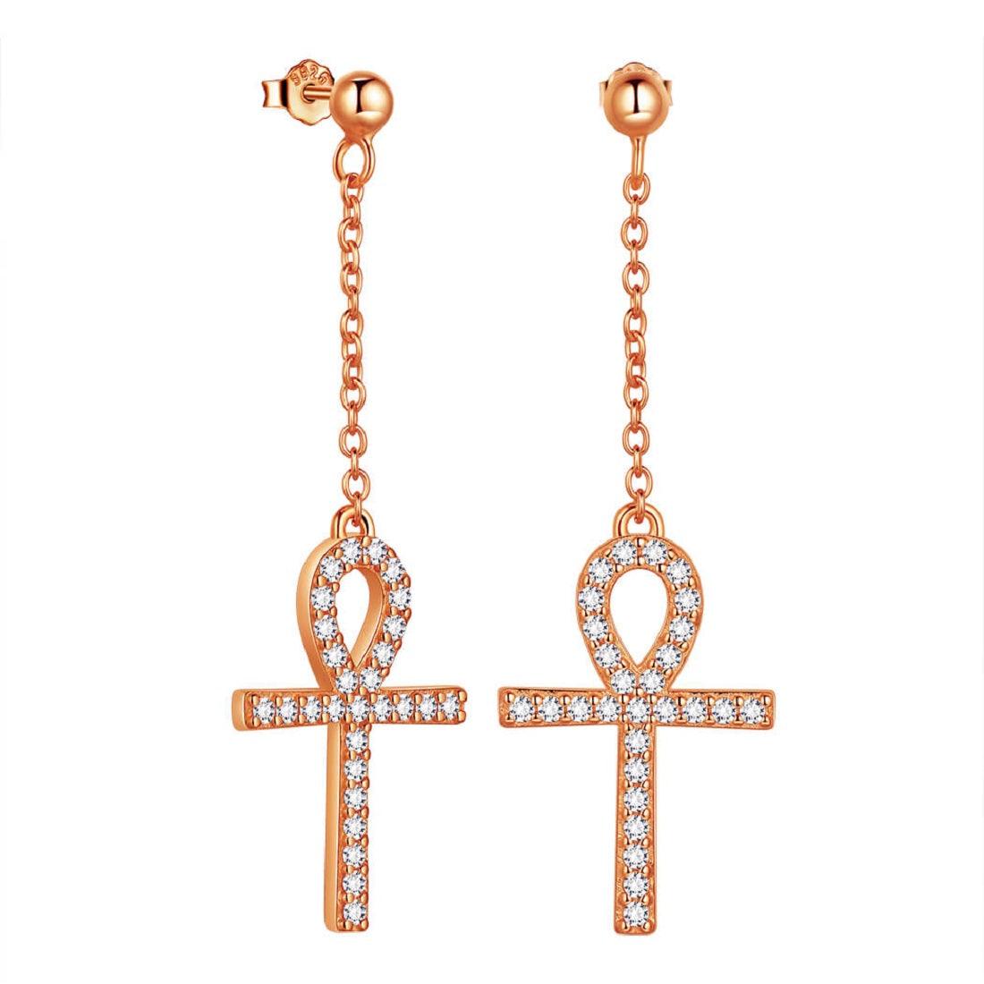 Ankh Cross Dangle Earrings Sterling Silver - Earrings - Aurora Tears Jewelry