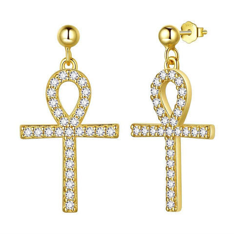 Ankh Cross Drop Earrings Sterling Silver - Earrings - Aurora Tears Jewelry
