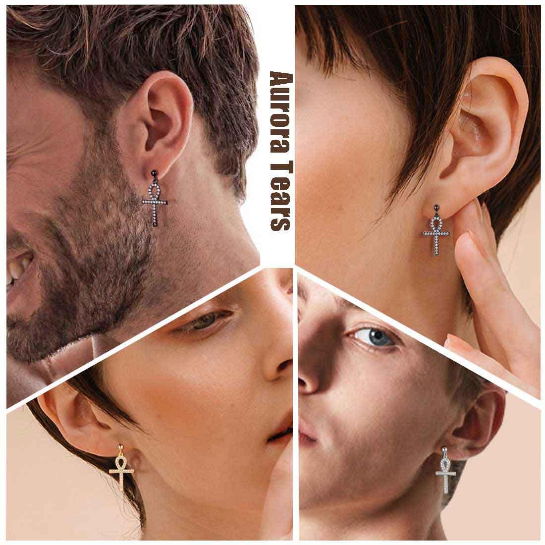 Ankh Cross Drop Earrings Sterling Silver-Aurora Tears Jewelry