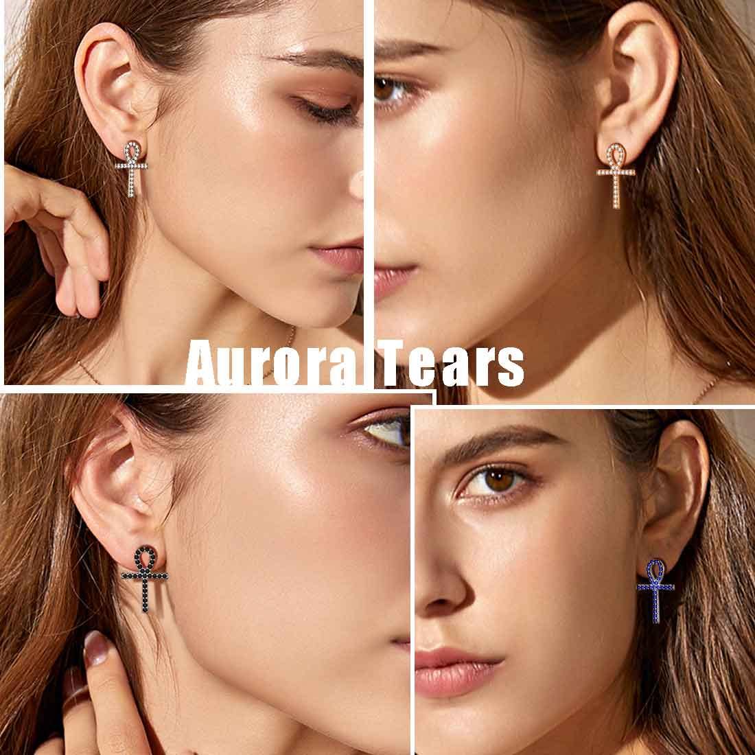 Ankh Cross Stud Earrings Sterling Silver-Aurora Tears Jewelry