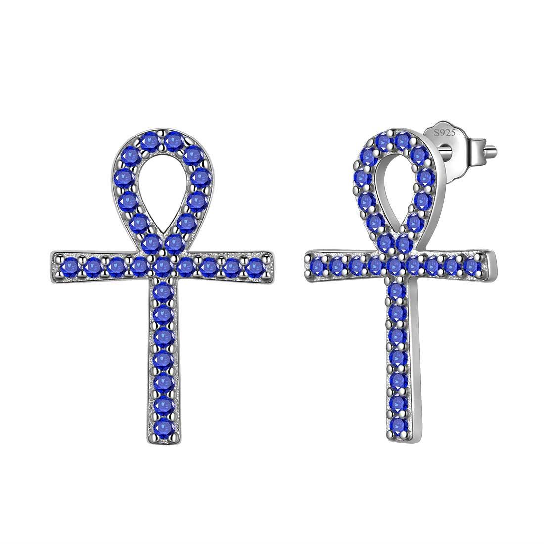Ankh Cross Stud Earrings Sterling Silver - Earrings - Aurora Tears Jewelry