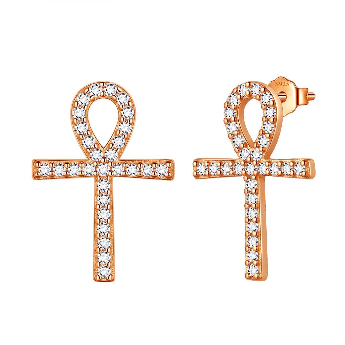 Ankh Cross Stud Earrings Sterling Silver - Earrings - Aurora Tears Jewelry