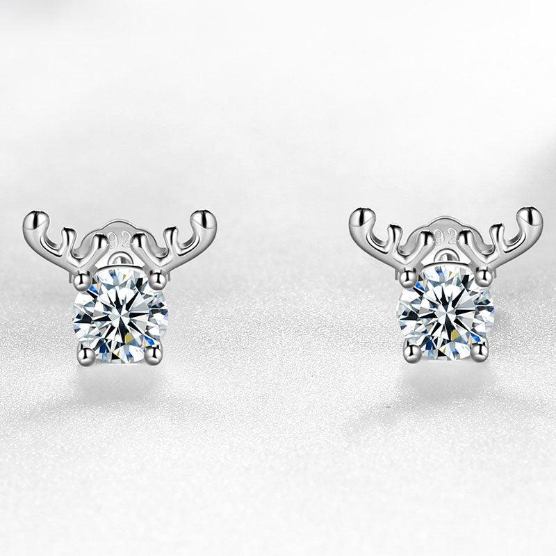 Antlers Moissanite Stud Earrings 925 Sterling Silver - Earrings - Aurora Tears