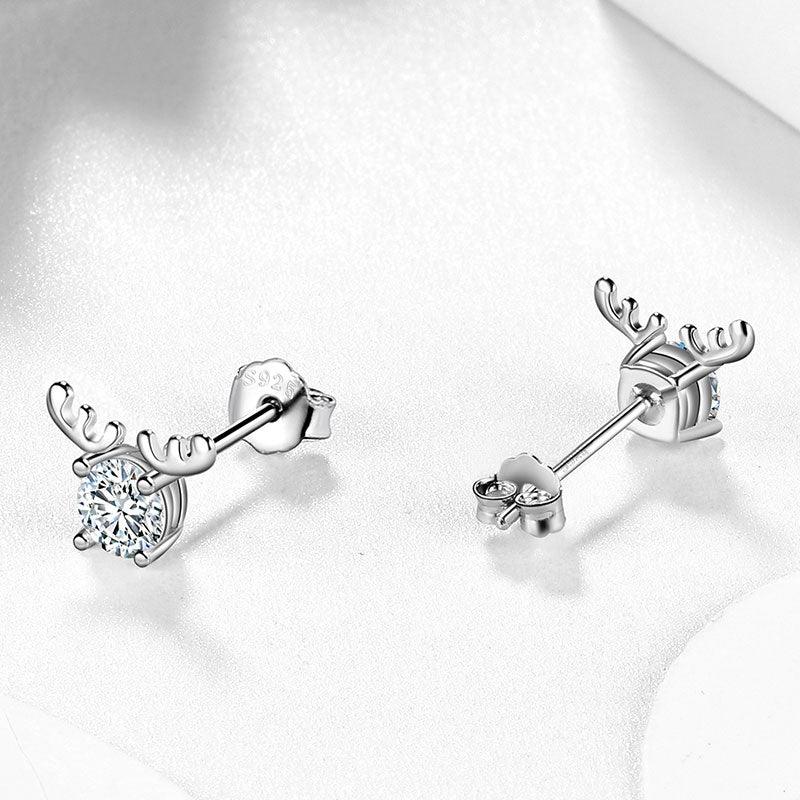 Antlers Moissanite Stud Earrings 925 Sterling Silver - Earrings - Aurora Tears