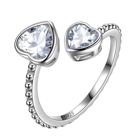 Birthstone April Diamond Love Hearts Ring Adjustable - Rings - Aurora Tears