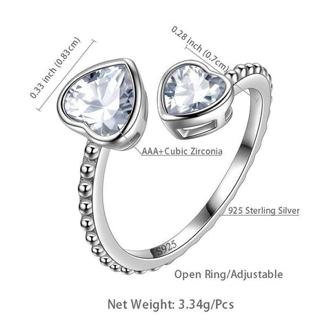 Birthstone April Diamond Love Hearts Ring Adjustable - Rings - Aurora Tears