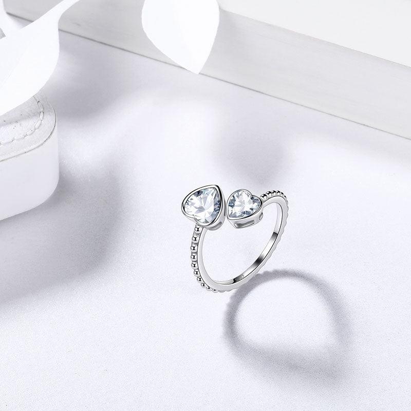 Birthstone April Diamond Love Hearts Ring Adjustable - Rings - Aurora Tears