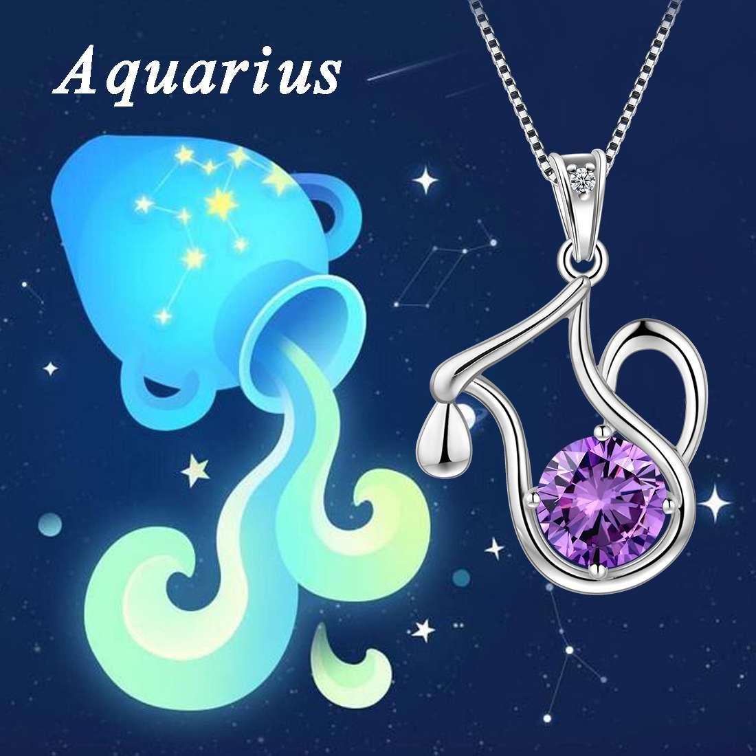 Aquarius Zodiac Necklace February Birthstone Pendant Crystal - Necklaces - Aurora Tears