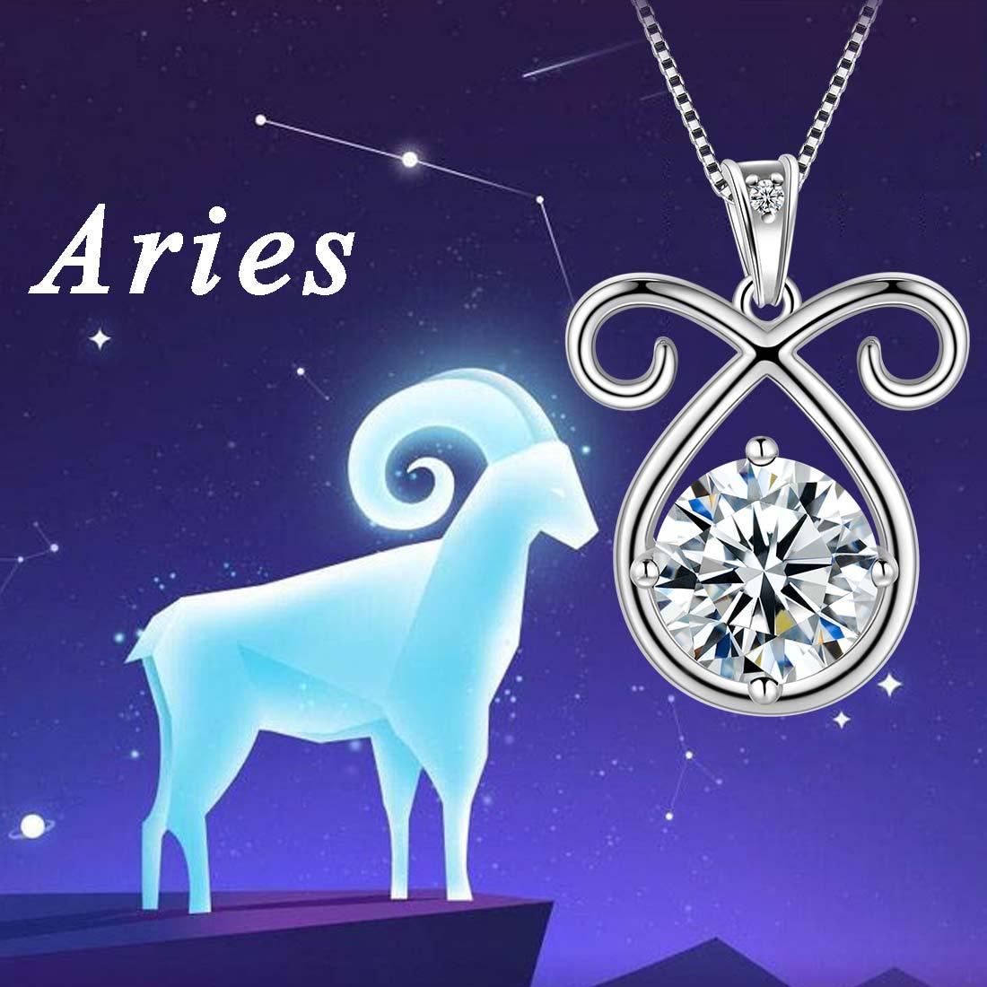 Aries Zodiac Necklace April Birthstone Pendant Crystal - Necklaces - Aurora Tears