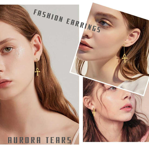 Asymmetry Ankh Cross Earrings Sterling Silver - Earrings - Aurora Tears Jewelry