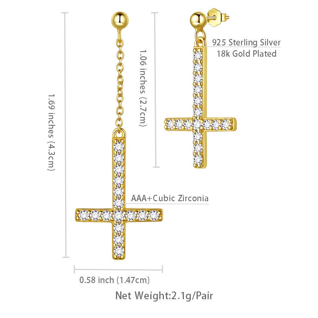 Upside Down Cross Earrings Gold