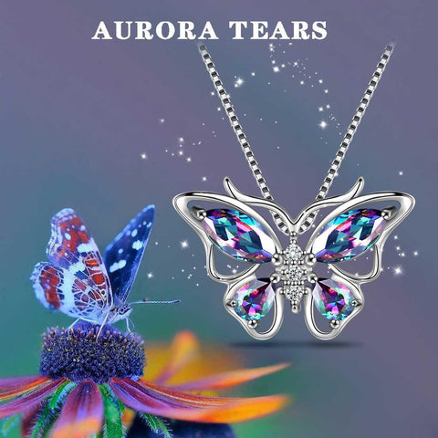 Butterfly Mystic Rainbow Topaz Necklaces Sterling Silver - Necklaces - Aurora Tears Jewelry