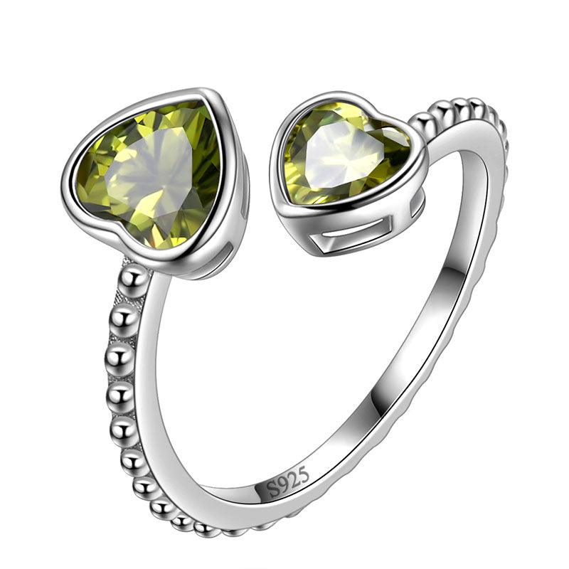 Birthstone August Peridot Love Hearts Ring Adjustable - Rings - Aurora Tears