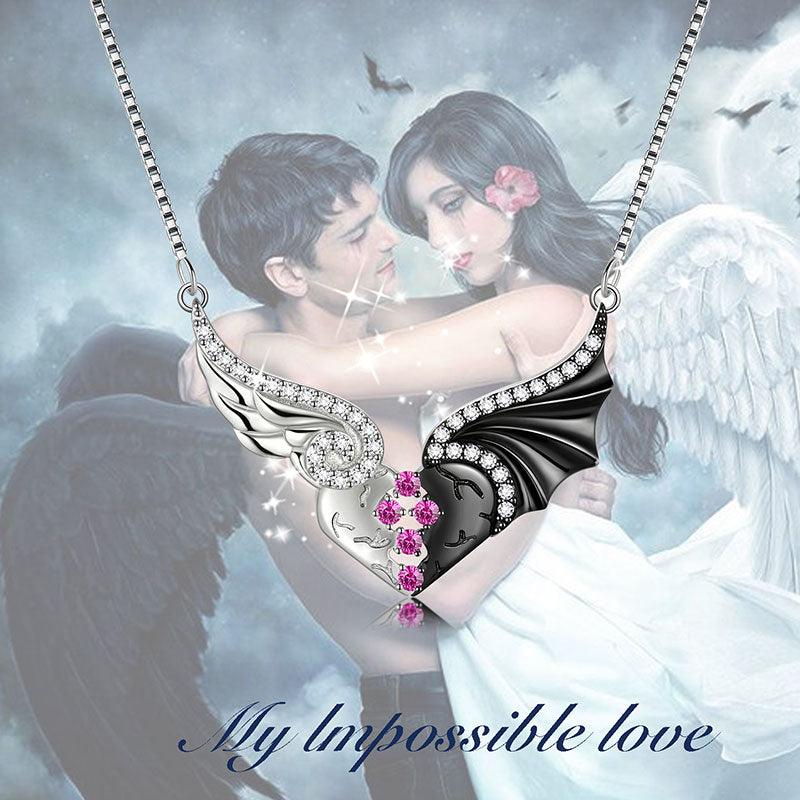 Angel Devil Wings Heart Pendant Necklace 925 Sterling Silver - Necklaces - Aurora Tears