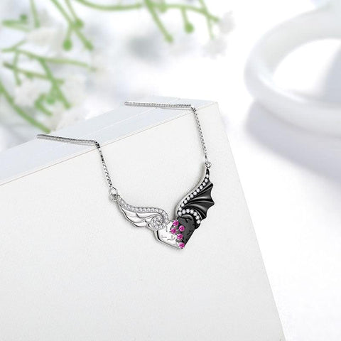Angel Devil Wings Heart Pendant Necklace 925 Sterling Silver - Necklaces - Aurora Tears