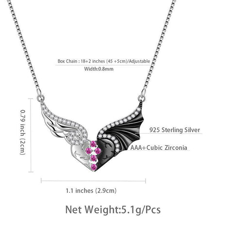 Angel Devil Wings Heart Pendant Necklace 925 Sterling Silver - Necklaces - Aurora Tears