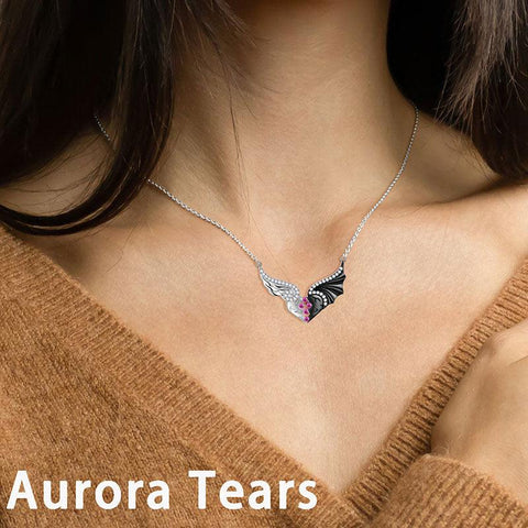 Angel Devil Wings Heart Pendant Necklace 925 Sterling Silver - Necklaces - Aurora Tears
