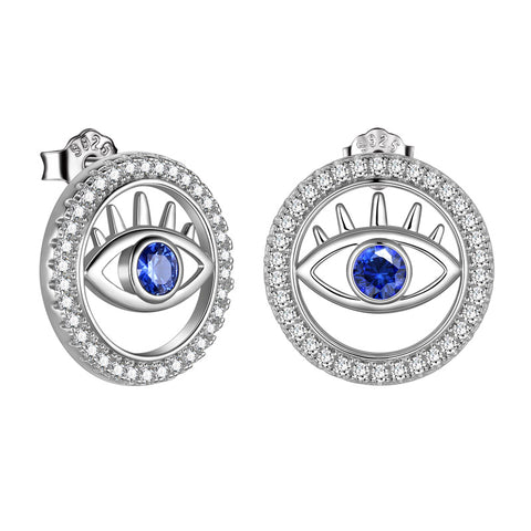 Blue Evil Eye Earrings Studs 925 sterling silver Amulet Protection Jewelry - Earrings - Aurora Tears