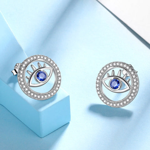 Blue Evil Eye Earrings Studs 925 sterling silver Amulet Protection Jewelry - Earrings - Aurora Tears