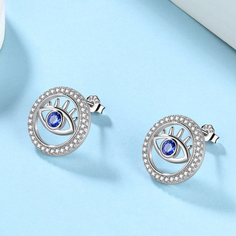 Blue Evil Eye Earrings Studs 925 sterling silver Amulet Protection Jewelry - Earrings - Aurora Tears
