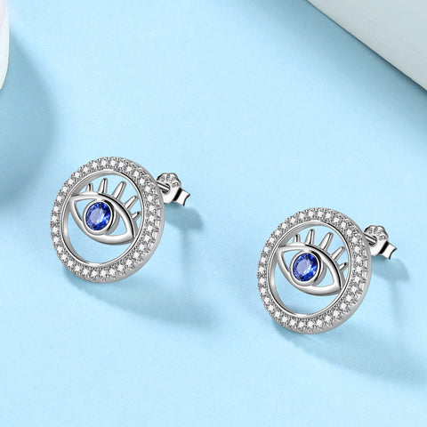 Blue Evil Eye Earrings Studs 925 sterling silver Amulet Protection Jewelry - Earrings - Aurora Tears