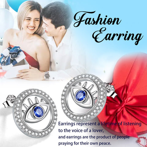 Blue Evil Eye Earrings Studs 925 sterling silver Amulet Protection Jewelry - Earrings - Aurora Tears