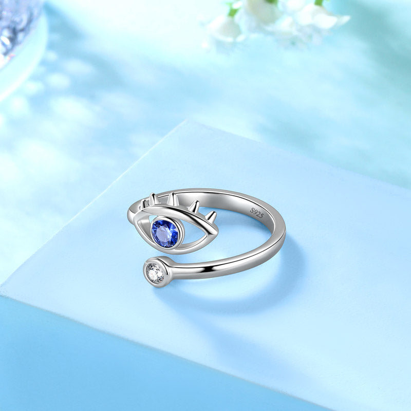 Blue Evil Eye Ring 925 sterling silver Amulet Protection Jewelry - Rings - Aurora Tears