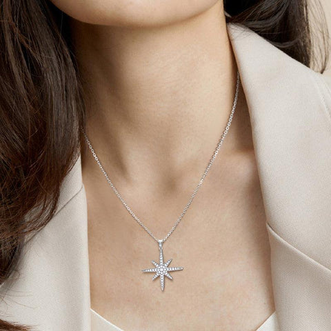 Eight-Pointed Star Moissanite Pendant Necklace 925 Sterling Silver - Necklaces - Aurora Tears