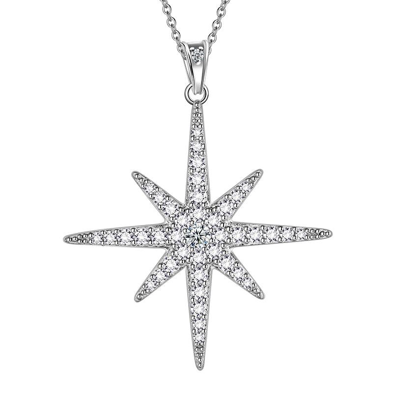 Eight-Pointed Star Moissanite Pendant Necklace 925 Sterling Silver - Necklaces - Aurora Tears
