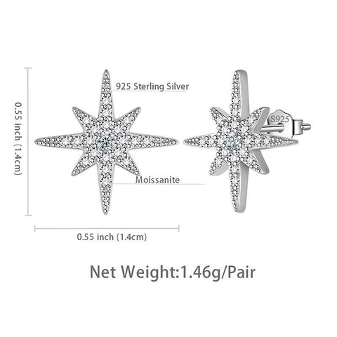 Eight-Pointed Star Moissanite Stud Earrings 925 Sterling Silver - Earrings - Aurora Tears