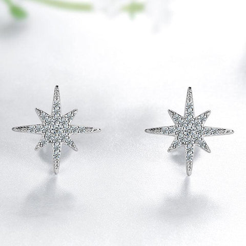 Eight-Pointed Star Moissanite Stud Earrings 925 Sterling Silver - Earrings - Aurora Tears