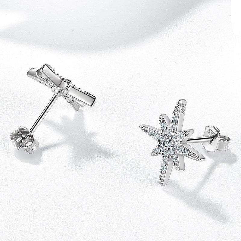 Eight-Pointed Star Moissanite Stud Earrings 925 Sterling Silver - Earrings - Aurora Tears