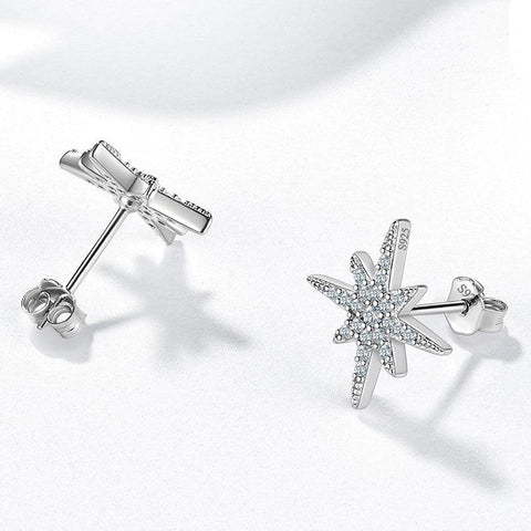 Eight-Pointed Star Moissanite Stud Earrings 925 Sterling Silver - Earrings - Aurora Tears