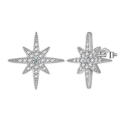 Eight-Pointed Star Moissanite Stud Earrings 925 Sterling Silver - Earrings - Aurora Tears