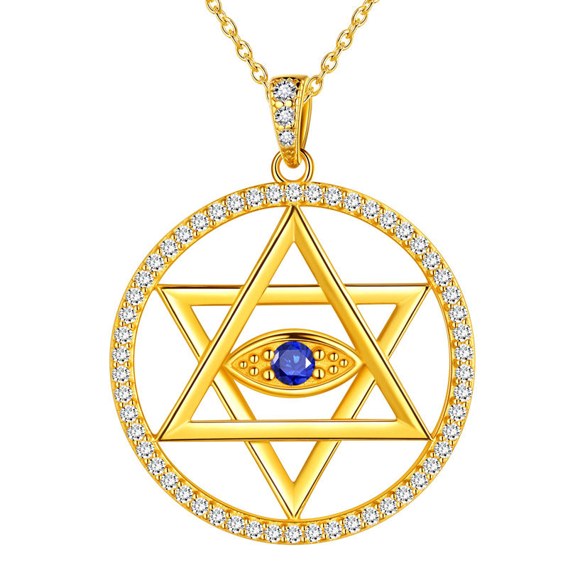 Blue Evil Eye Star of David Necklace Pendant Charm 925 sterling silver - Necklaces - Aurora Tears