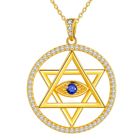 Blue Evil Eye Star of David Necklace Pendant Charm 925 sterling silver - Necklaces - Aurora Tears