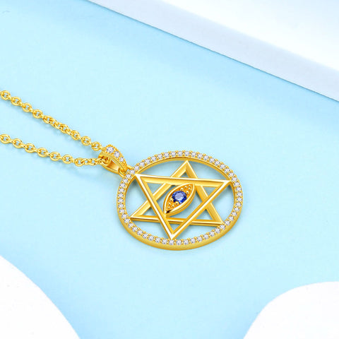 Blue Evil Eye Star of David Necklace Pendant Charm 925 sterling silver - Necklaces - Aurora Tears